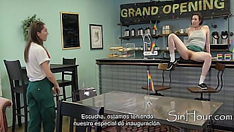 Teen Lesbians Enjoy Coffee And Cunnilingus In A Cafe